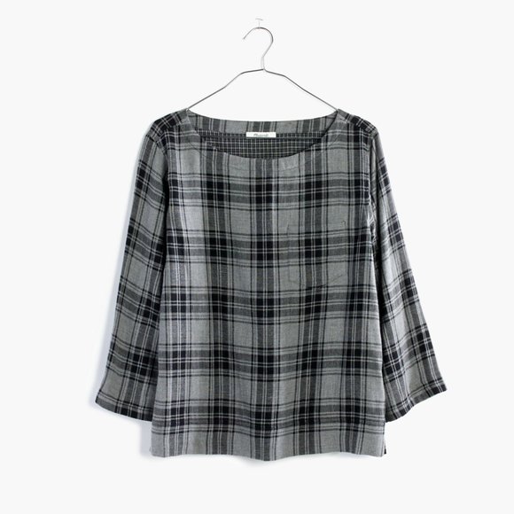 MADEWELL Herald Cotton Popover Grey Curtis Plaid EUC sz S - Picture 2 of 11